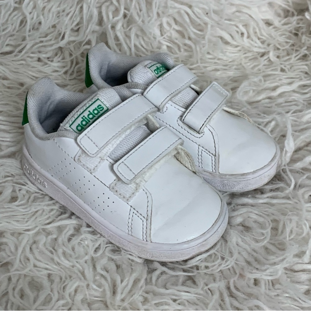White and Green Adidas Sneakers for Babies Size 6K Toddler Shoes Stan Smith